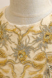 Champagne Tulle Une ligne Robe fille avec broderie