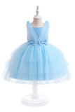 Robe de soirée de fille en tulle bleu avec nœuds