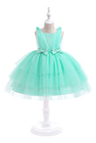 Robe de soirée de fille en tulle bleu avec nœuds