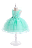 Robe de soirée de fille en tulle bleu avec nœuds