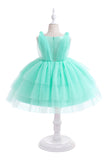 Robe de soirée de fille en tulle bleu avec nœuds