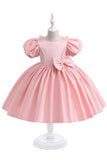 Robe de fille en satin bordeaux avec nœud