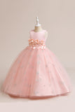 Robe fille sans manches en tulle rose avec appliques