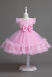 Robe de fille blanche à col bijou mignon avec nœud papillon