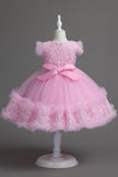 Robe de fille blanche à col bijou mignon avec nœud papillon