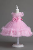 Robe de fille blanche à col bijou mignon avec nœud papillon