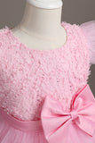 Robe de fille blanche à col bijou mignon avec nœud papillon