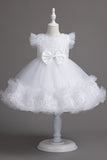 Robe de fille blanche à col bijou mignon avec nœud papillon