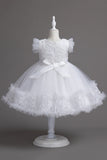 Robe de fille blanche à col bijou mignon avec nœud papillon