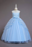 Fleur de tulle bleu Une ligne Robe longue pour filles