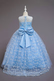 Fleur de tulle bleu Une ligne Robe longue pour filles