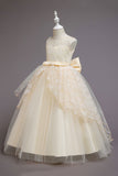 Fleur de tulle bleu Une ligne Robe longue pour filles