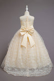 Fleur de tulle bleu Une ligne Robe longue pour filles