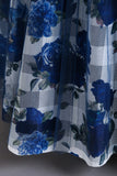 Robe longue de fille en tulle de fleur bleue avec volants