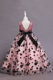 Robe longue de fille à paillettes de tulle rose