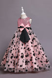 Robe longue de fille à paillettes de tulle rose
