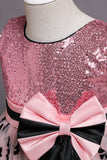 Robe longue de fille à paillettes de tulle rose