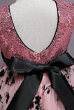 Robe longue de fille à paillettes de tulle rose