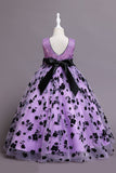 Robe longue de fille à paillettes de tulle rose