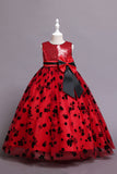 Robe longue de fille à paillettes de tulle rose