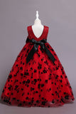 Robe longue de fille à paillettes de tulle rose