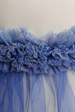 Robe de fille bleue sans manches avec perle