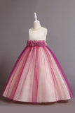 Robe de fille bleue sans manches avec perle