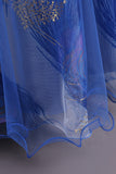 Robe de fille fleur de satin bleu avec perles