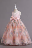 Robe de fille fleur de satin bleu avec perles