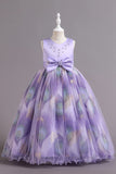 Robe de fille fleur de satin bleu avec perles