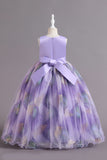 Robe de fille fleur de satin bleu avec perles
