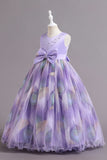 Robe de fille fleur de satin bleu avec perles