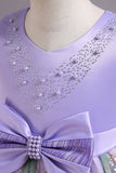 Robe de fille fleur de satin bleu avec perles