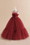 Sans bretelles Tulle blanc Une ligne de fleur Robe de fille avec nœud