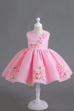 Robe de fille fleur rose A Line avec fleurs 3D