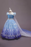 Une ligne Blue Puff Manches Paillettes Robes Filles