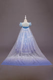 Une ligne Blue Puff Manches Paillettes Robes Filles