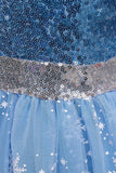 Une ligne Blue Puff Manches Paillettes Robes Filles