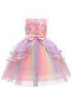 Tulle Robes sans manches violettes pour filles avec nœud papillon