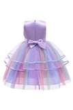 Tulle Robes sans manches violettes pour filles avec nœud papillon