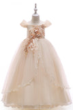 Robes de filles de champagne perlées A-Line avec appliques
