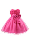 Glitter Boat Neck Fuchsia Filles Robes avec arc
