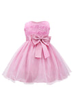 Glitter Boat Neck Fuchsia Filles Robes avec arc