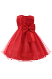 Glitter Boat Neck Fuchsia Filles Robes avec arc