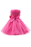 Glitter Boat Neck Fuchsia Filles Robes avec arc