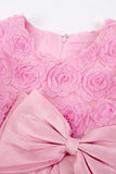 Glitter Boat Neck Fuchsia Filles Robes avec arc