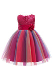 Robe de fille bleue scintillante à col bateau