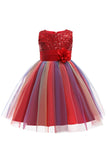 Robe de fille bleue scintillante à col bateau