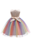 Robe de fille bleue scintillante à col bateau