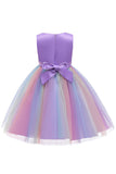 Robe de fille bleue scintillante à col bateau